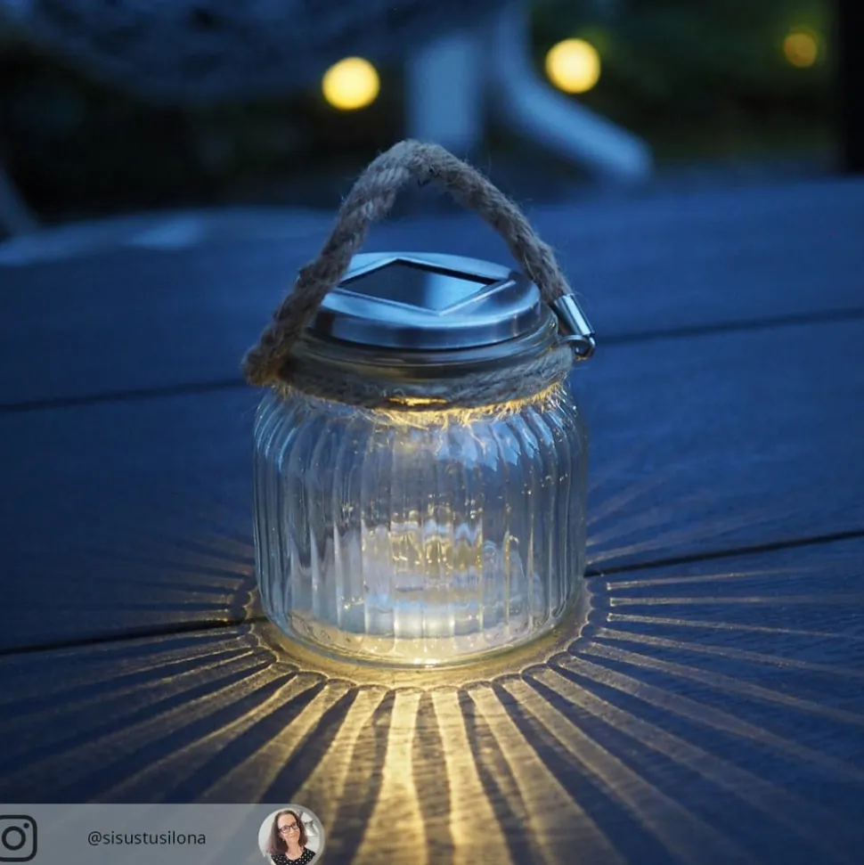 Solcelledrevet LED bordlampe Jar i glas