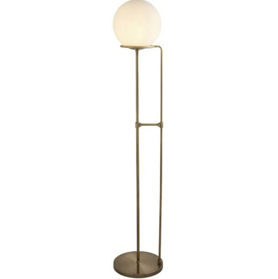 Sphere gulvlampe, antik messing, med glaskugle
