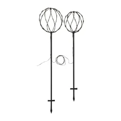 Sphere LED-lampe med jordspyd, sort, metal, sæt med 2 stk