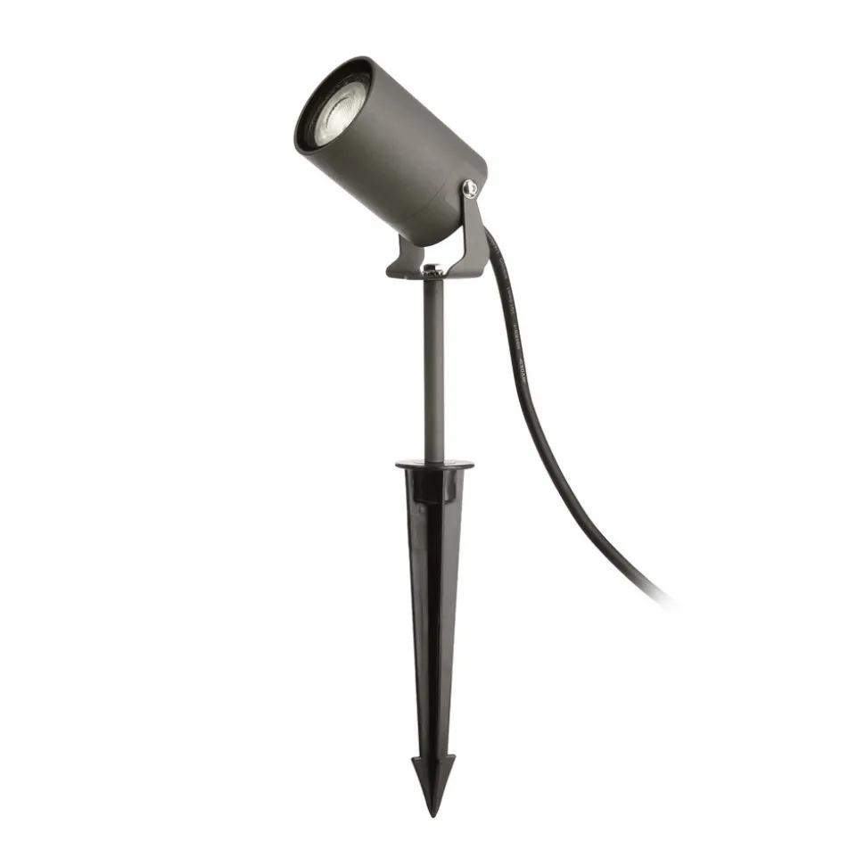Spot med jordspyd Spiky, Ø 6 cm, grå, drejelig, IP65, GU10