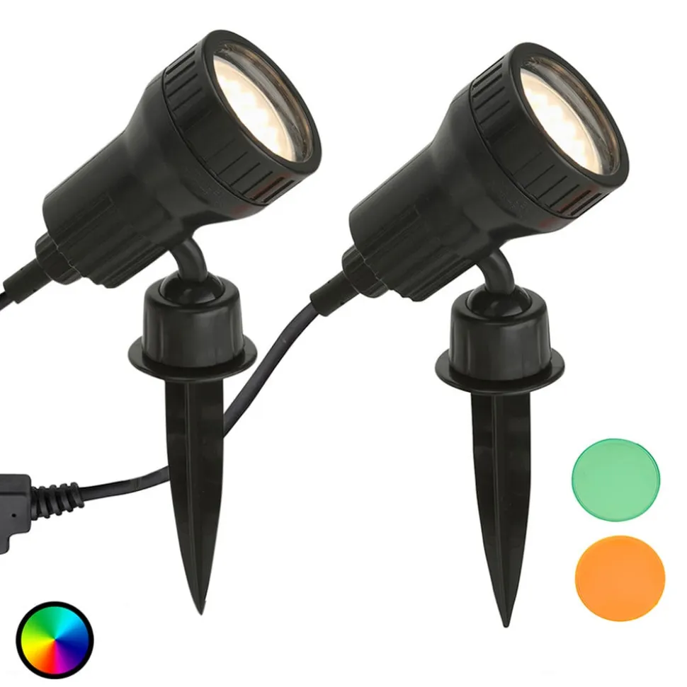 sæt med 2 - LED-lampe med jordspyd Terra m. farvefiltre
