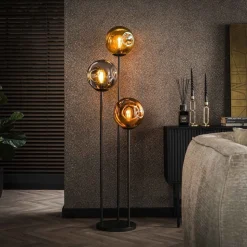 Stellar gulvlampe, 3 lyskilder, glas, metal, flerfarvet