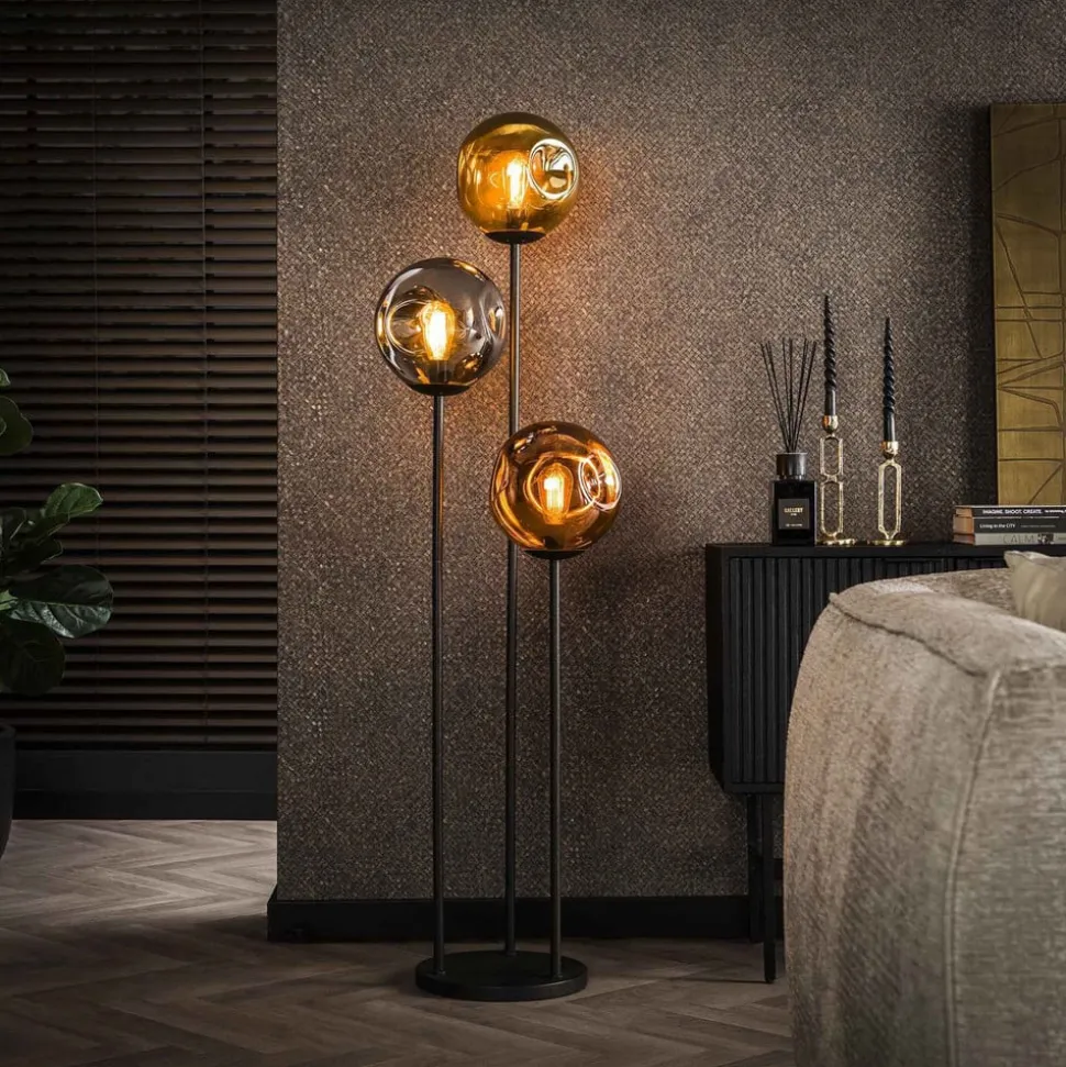 Stellar gulvlampe, 3 lyskilder, glas, metal, flerfarvet