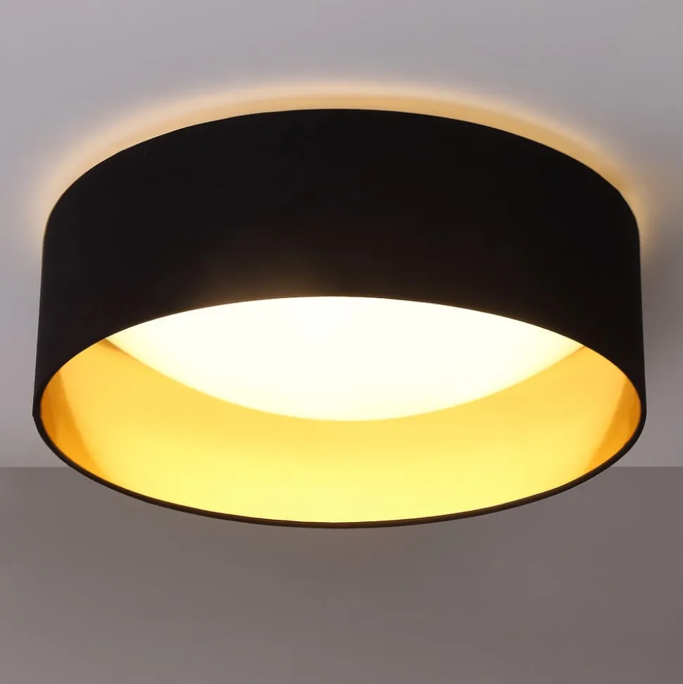 Stof loftslampen Coleen i sort, gylden inden i