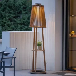 Tecka sol-gulvlampe med sensor, teak