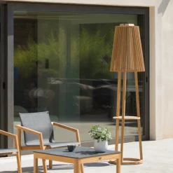 Tecka sol-gulvlampe med sensor, teak