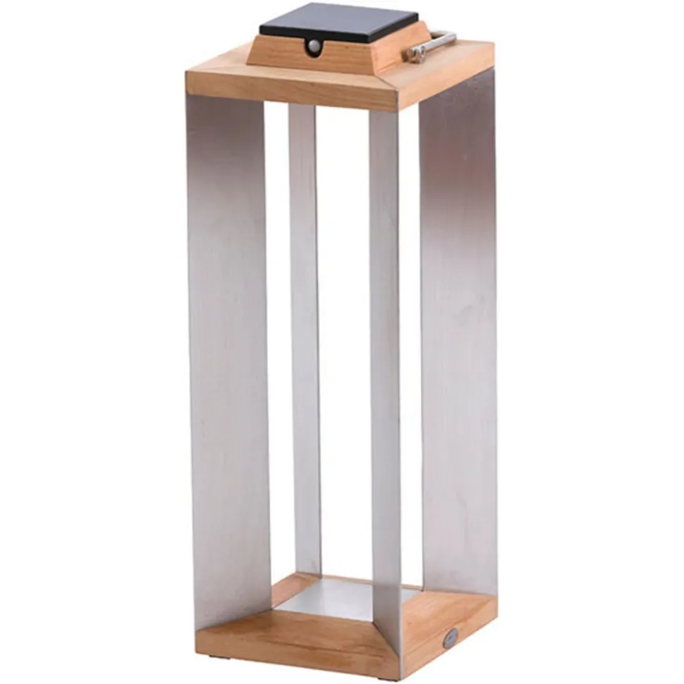 Teckinox LED-solcellelanterne, teak/stål, 65,5 cm