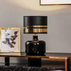 Tekstil bordlampe Bodo, sort-guld