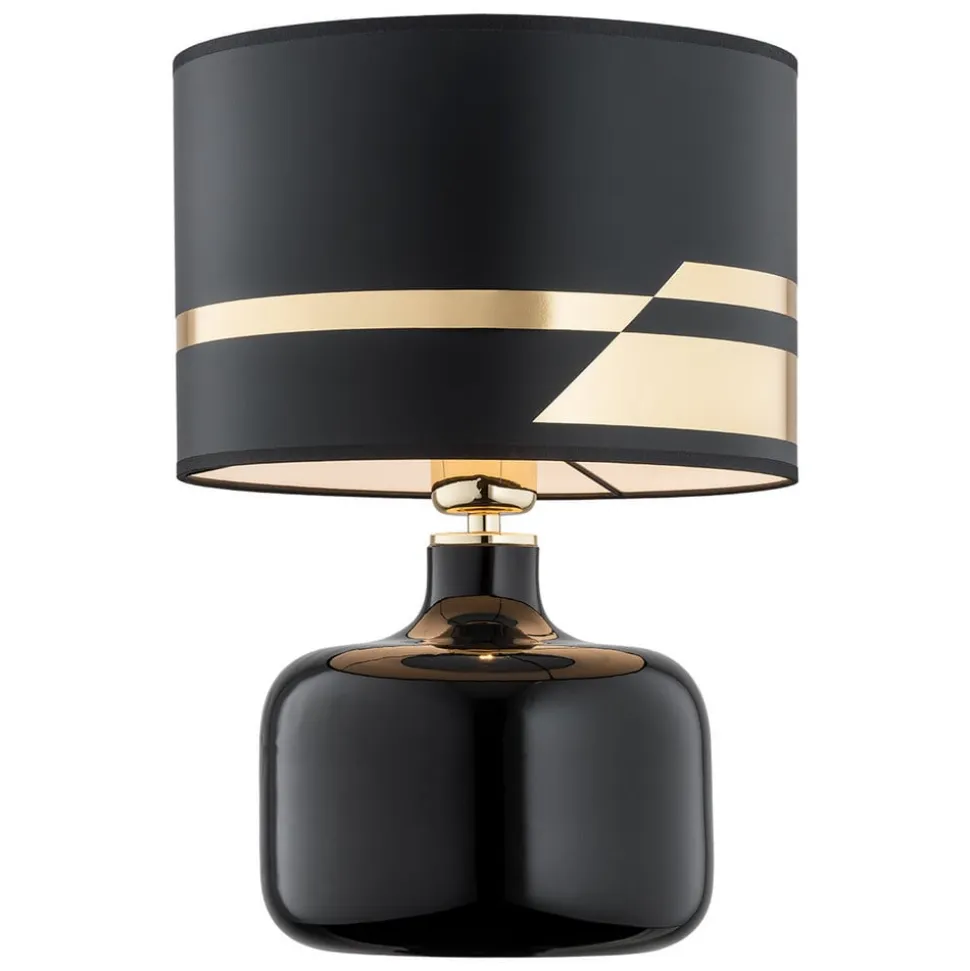 Tekstil bordlampe Bodo, sort-guld