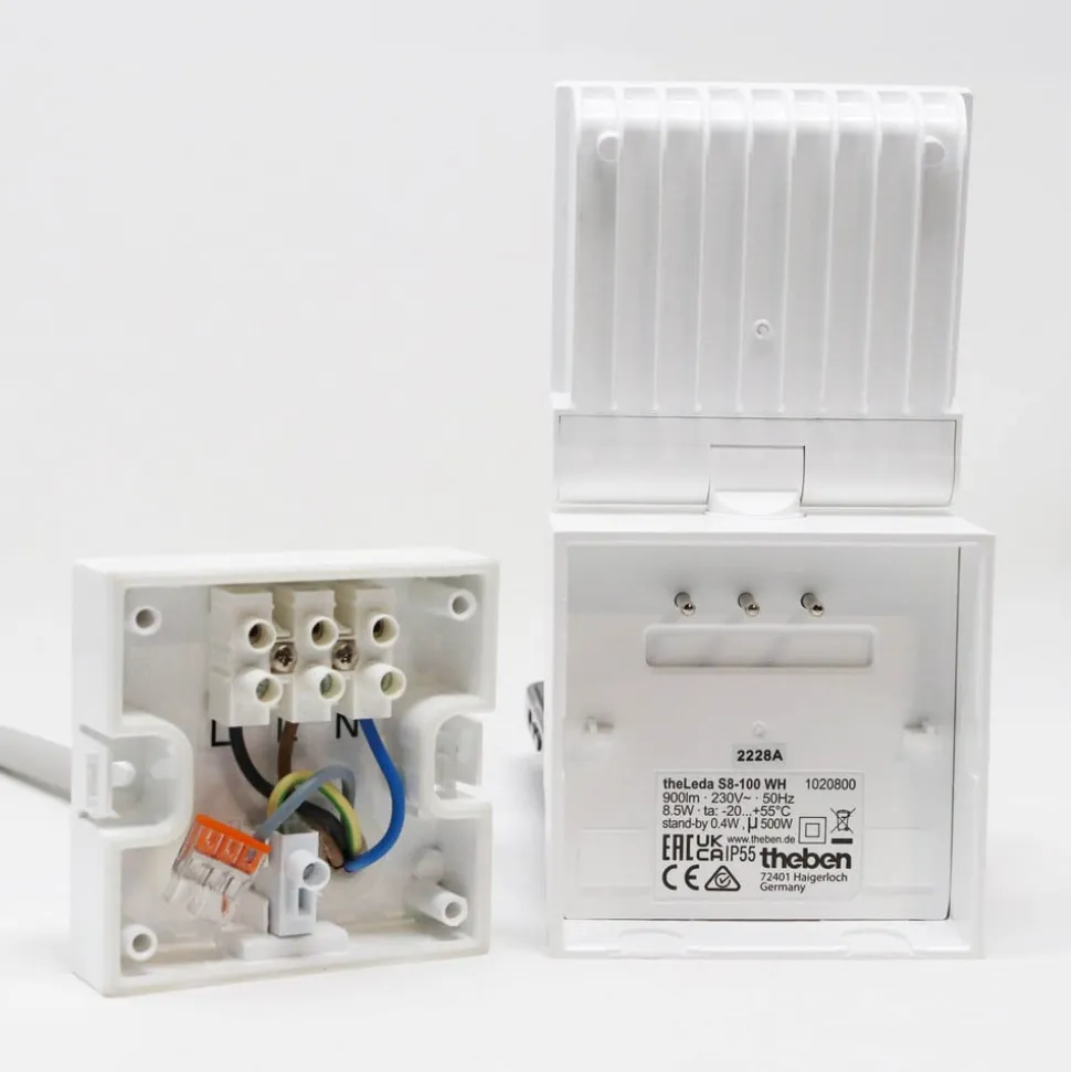 Theben udendørs LED-væglampe theLeda S8-100, hvid, sensor