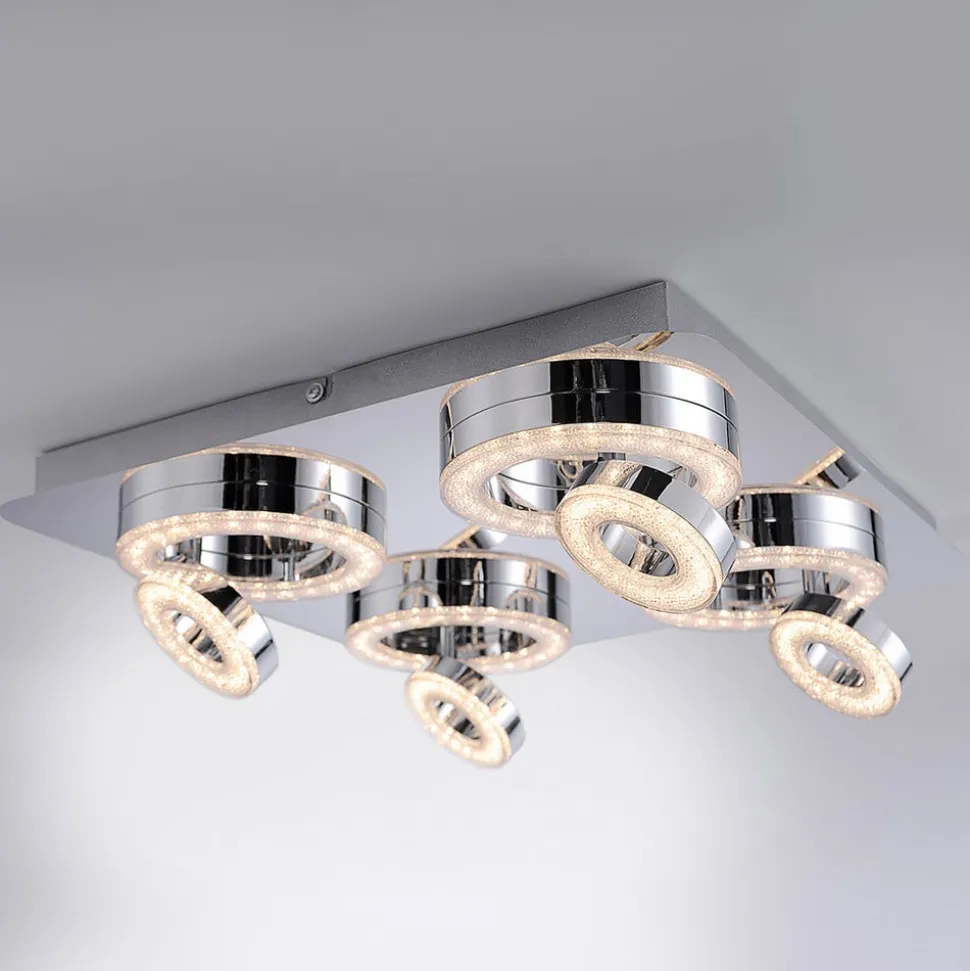 Tim kvadratisk LED-loftlampe, med 8 ringe