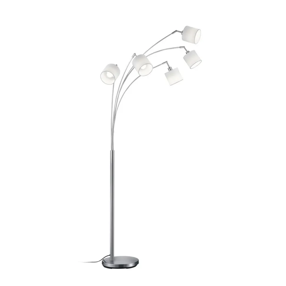 Tommy gulvlampe, nikkel/hvid, højde 200 cm, 5-lys, stof