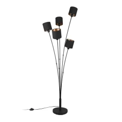 Tommy gulvlampe, sort/guld, højde 163 cm, 5-lys stof