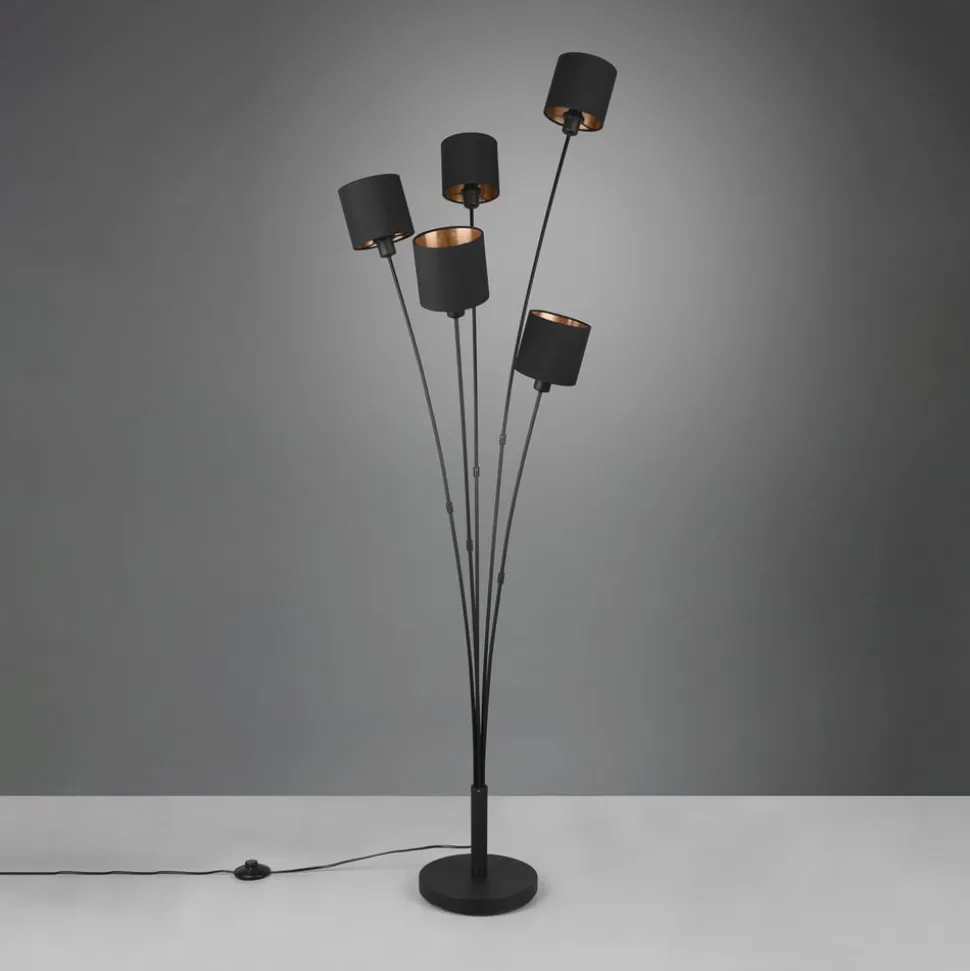 Tommy gulvlampe, sort/guld, højde 163 cm, 5-lys stof