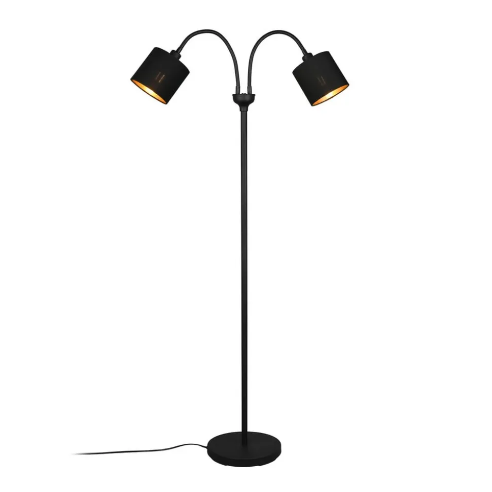 Tommy gulvlampe, sort/guld, højde 130 cm, 2-lys stof
