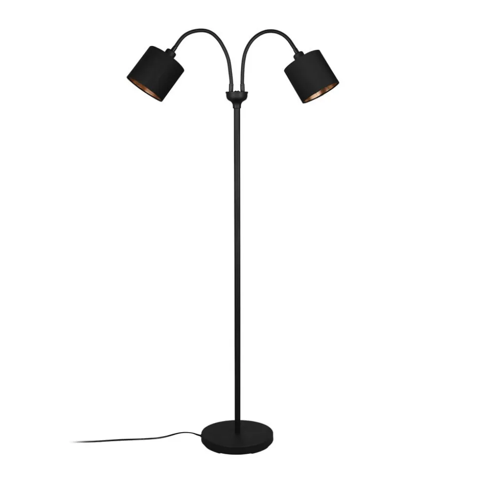 Tommy gulvlampe, sort/guld, højde 130 cm, 2-lys stof
