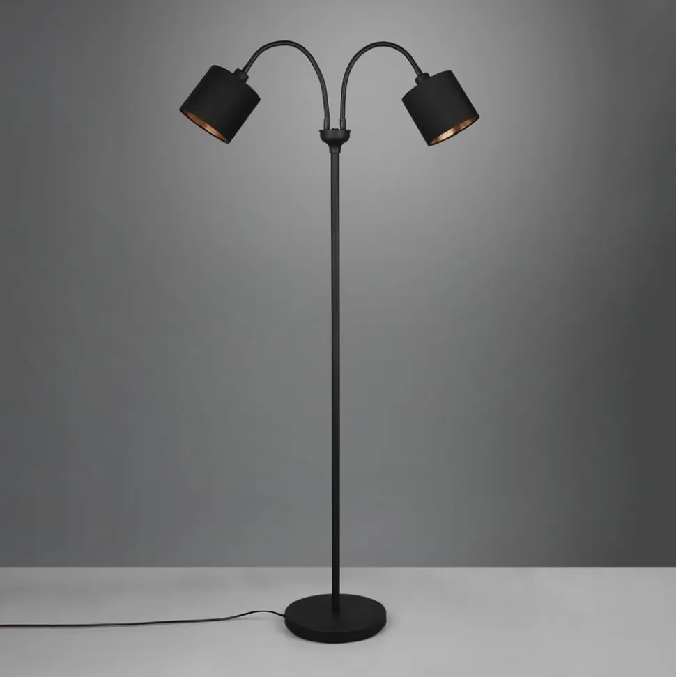 Tommy gulvlampe, sort/guld, højde 130 cm, 2-lys stof
