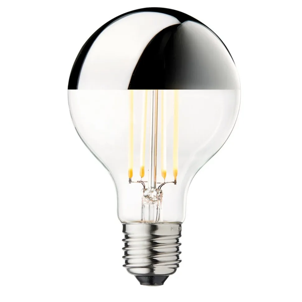 topforspejlet LED-pære Globe 80, sølv, E27, 3,5 W, 2.700 K