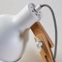 Træ-skrivebordslampe Shivanja med hvid skærm