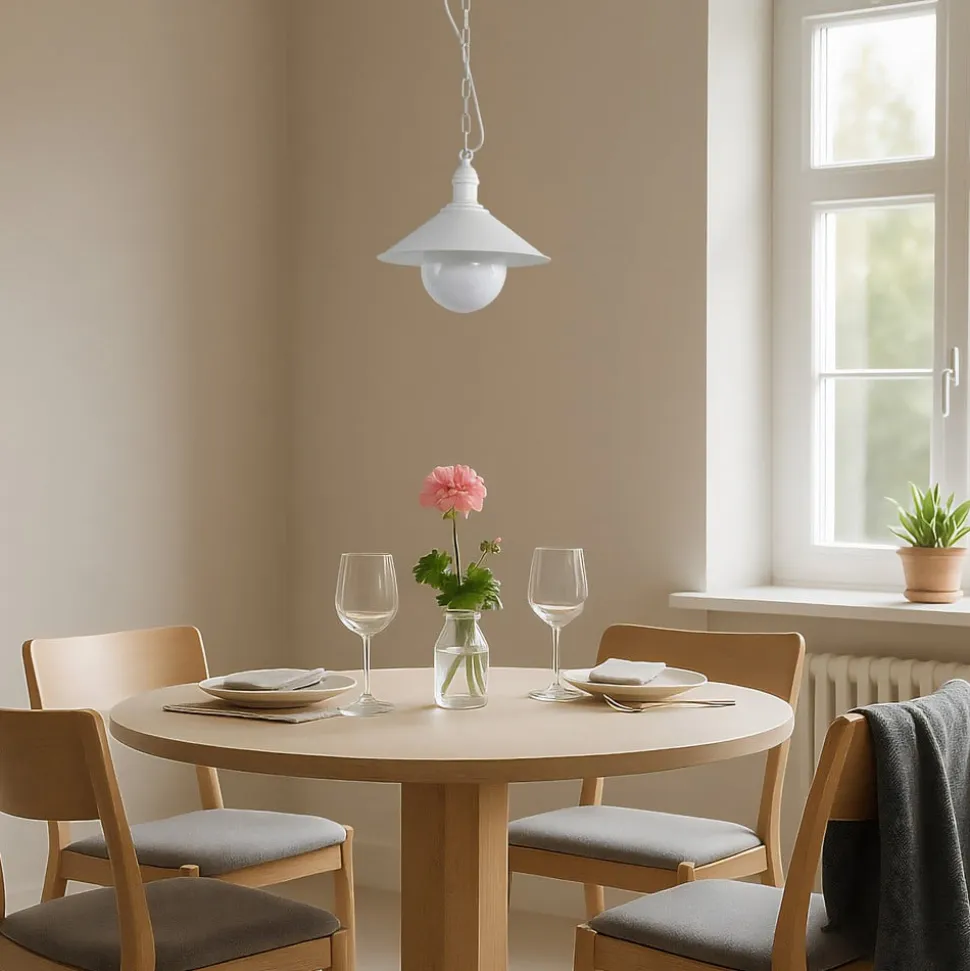 Udendørs hængelampe Enduro, hvid, stål, glas, IP44, E27