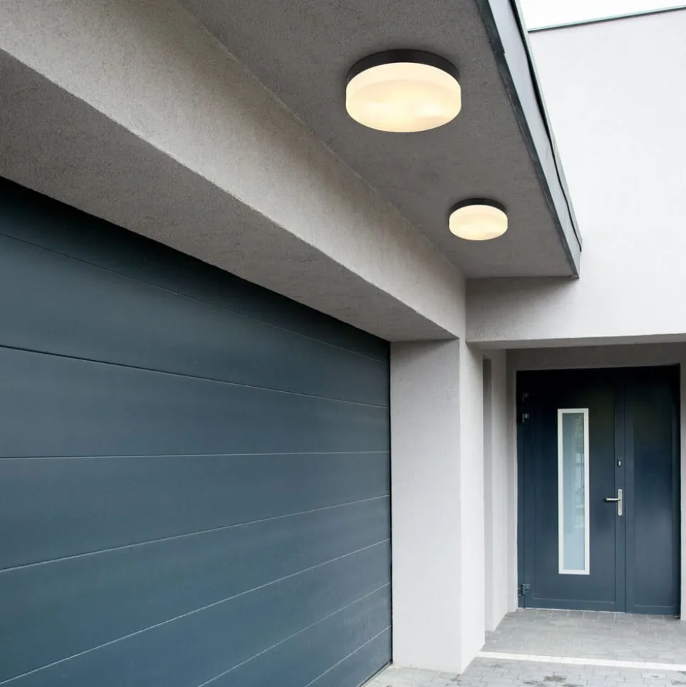 Udendørs loftslampe Vranos, mat sort, Ø 24 cm, aluminium
