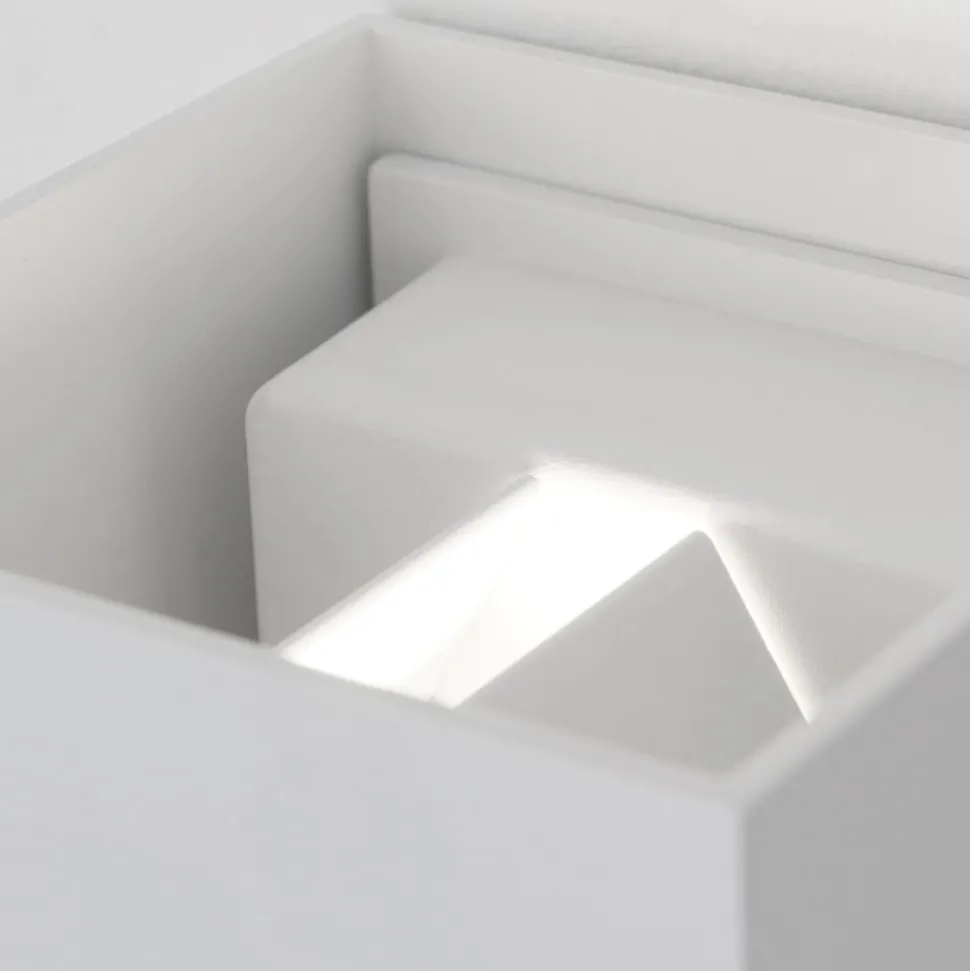 Udendørs væglampe Cube-S, hvid, metal, bevægelsessensor