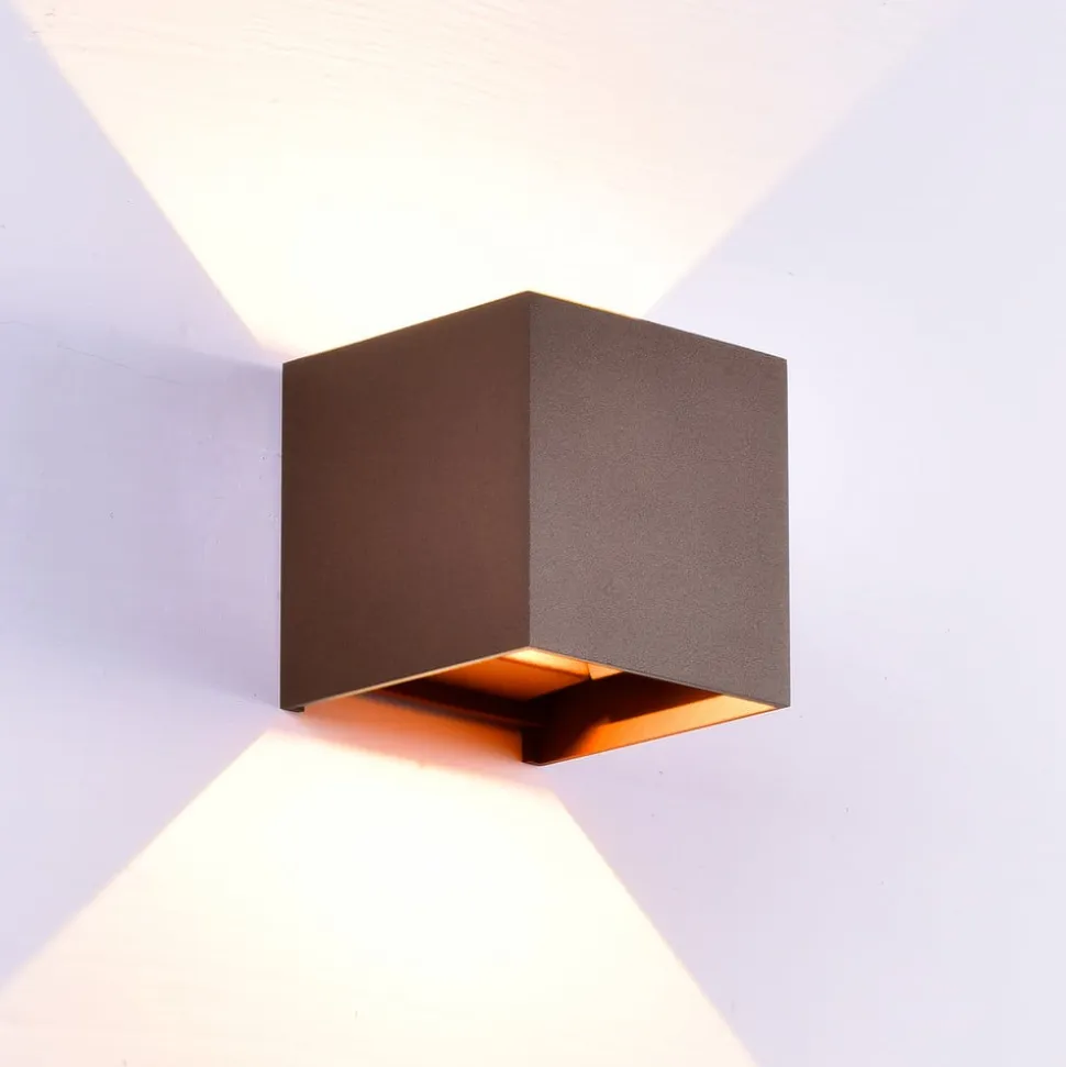 Udendørs væglampe Davos, corten, kantet, dæmpbar aluminium