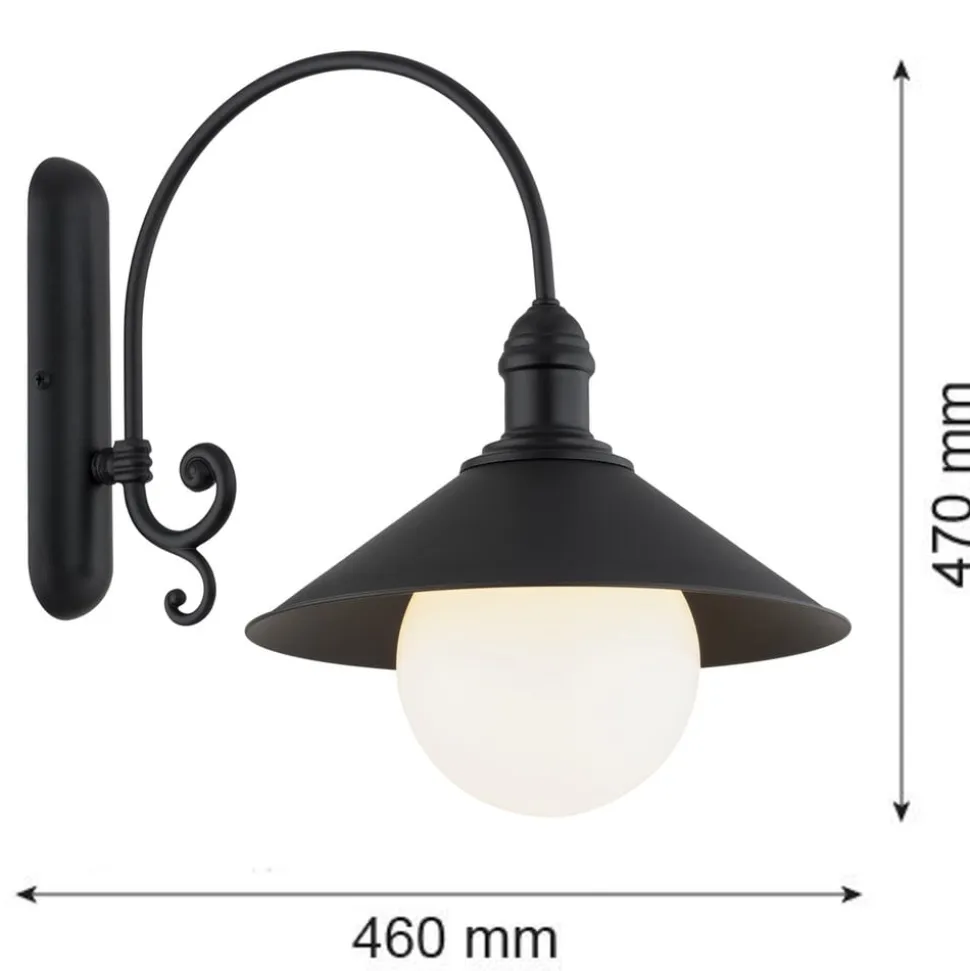 Udendørs væglampe Enduro, sort, stål, glas, IP44, E27