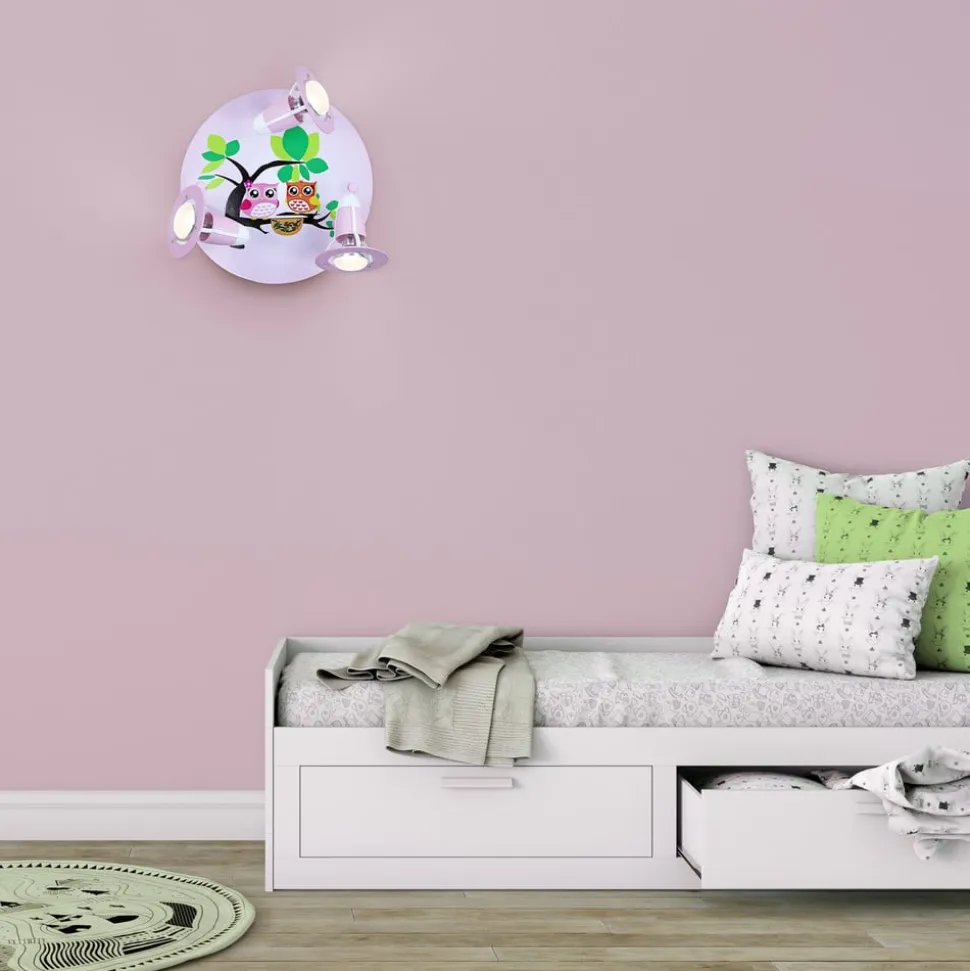 Ugle loftlampe til børneværelset, rosa