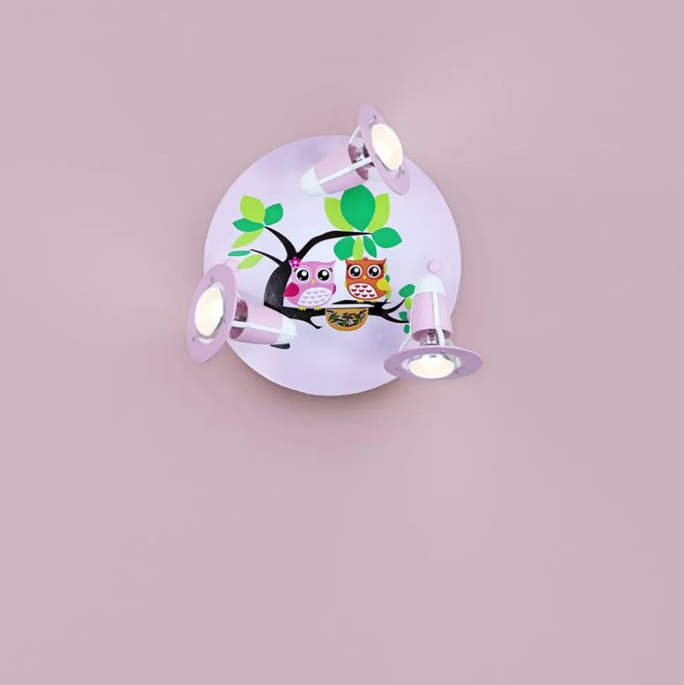 Ugle loftlampe til børneværelset, rosa