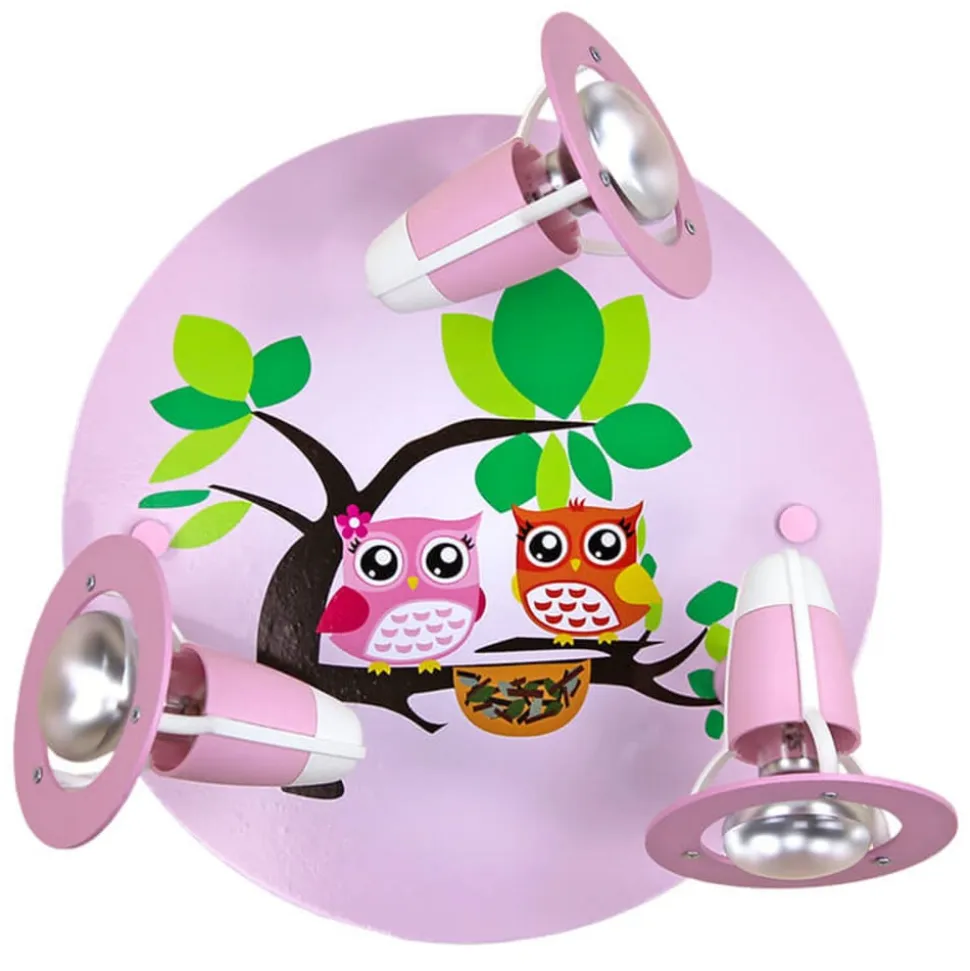 Ugle loftlampe til børneværelset, rosa