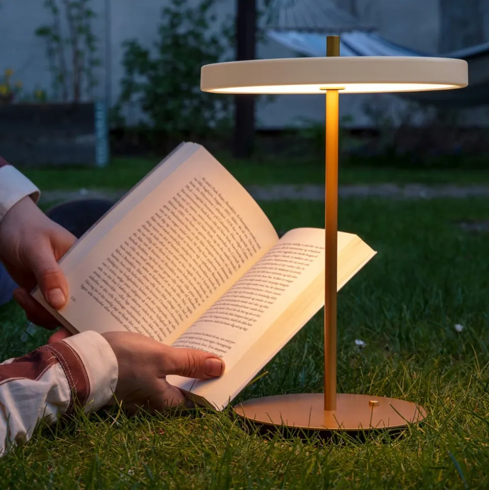 UMAGE LED-bordlampe Asteria Move perlehvid/messing 31cm