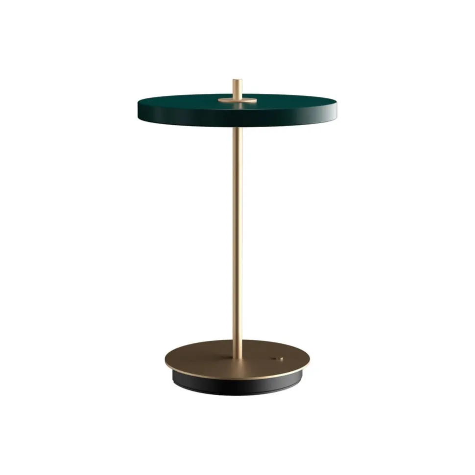 UMAGE LED-bordlampe Asteria Move skovgrøn/messing 31cm