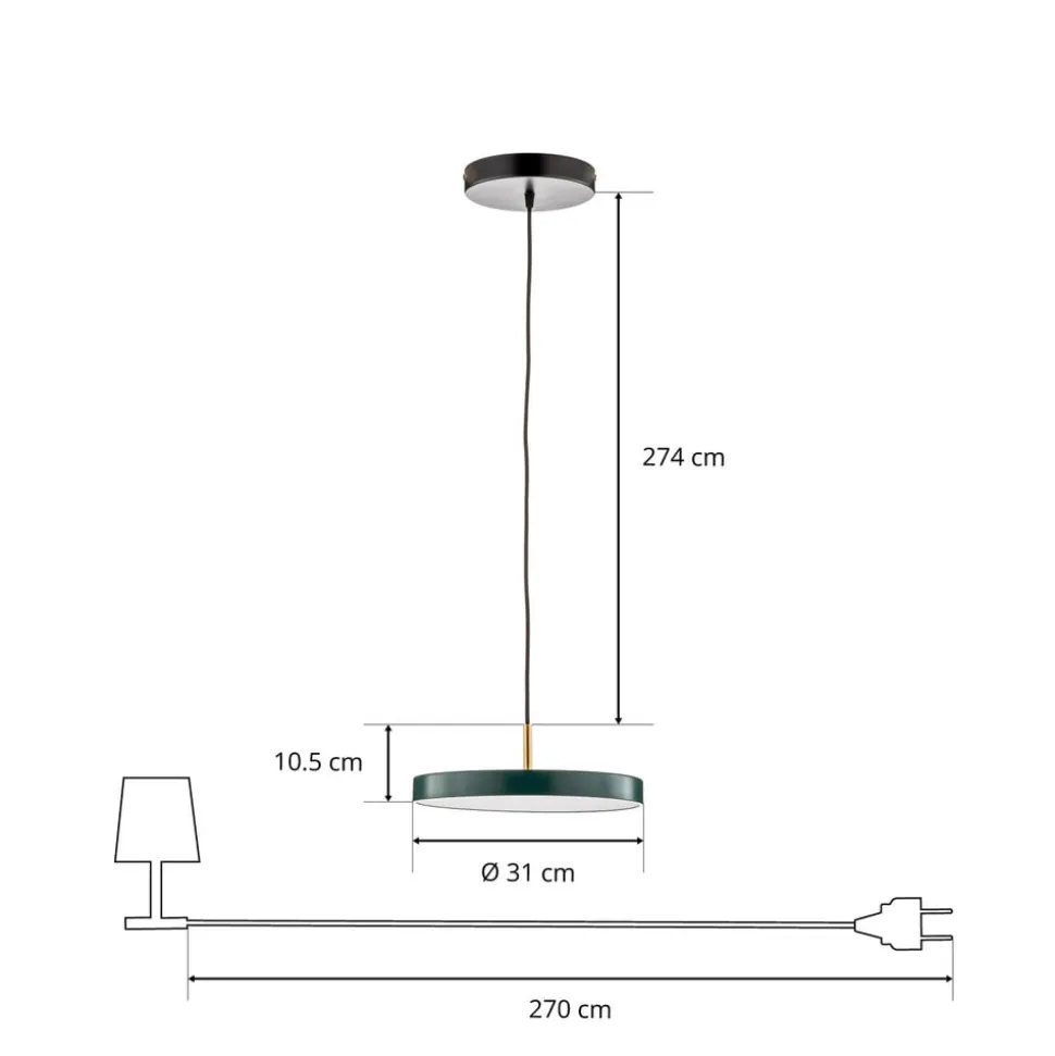 UMAGE LED-hængelampe Asteria Mini mørkegrøn/messing Ø 31 cm