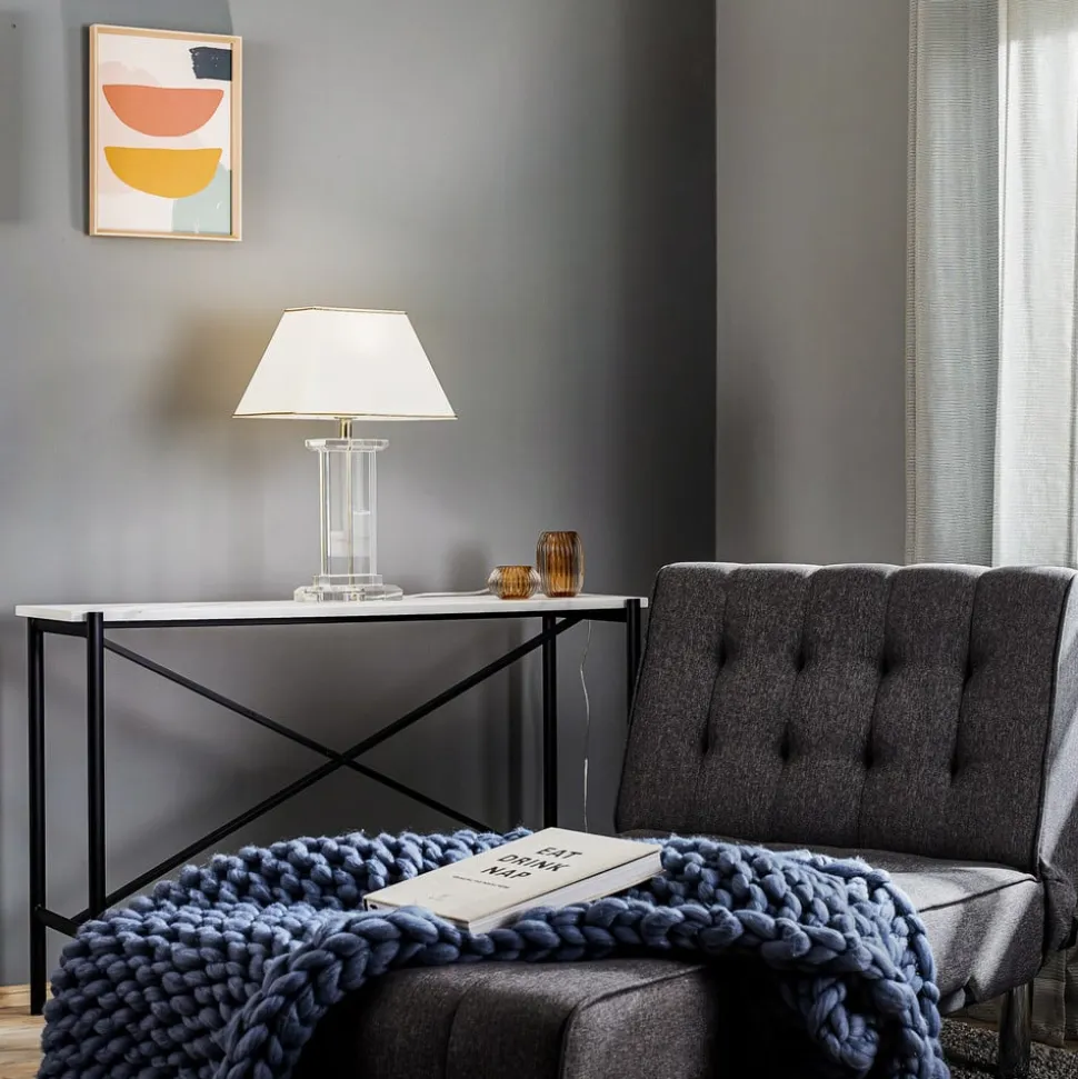 Veronique bordlampe, bred fod, creme/guld