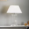 Veronique bordlampe, bred fod, hvid/krom