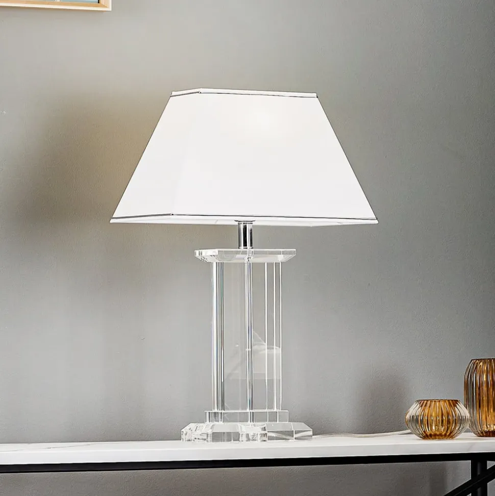 Veronique bordlampe, bred fod, hvid/krom