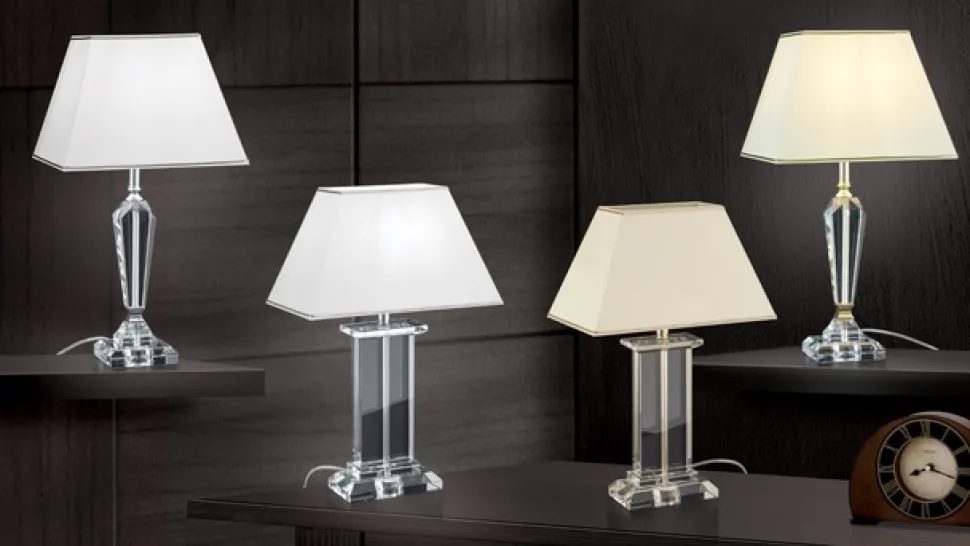 Veronique bordlampe, bred fod, hvid/krom