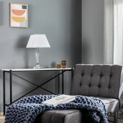 Veronique bordlampe, smal fod, hvid/krom