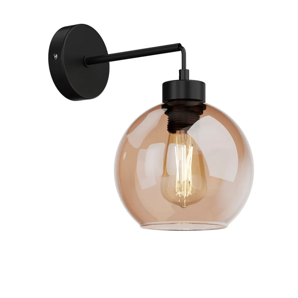 Væglampe Cubus, sort/rav, glas, Ø 18 cm, E27