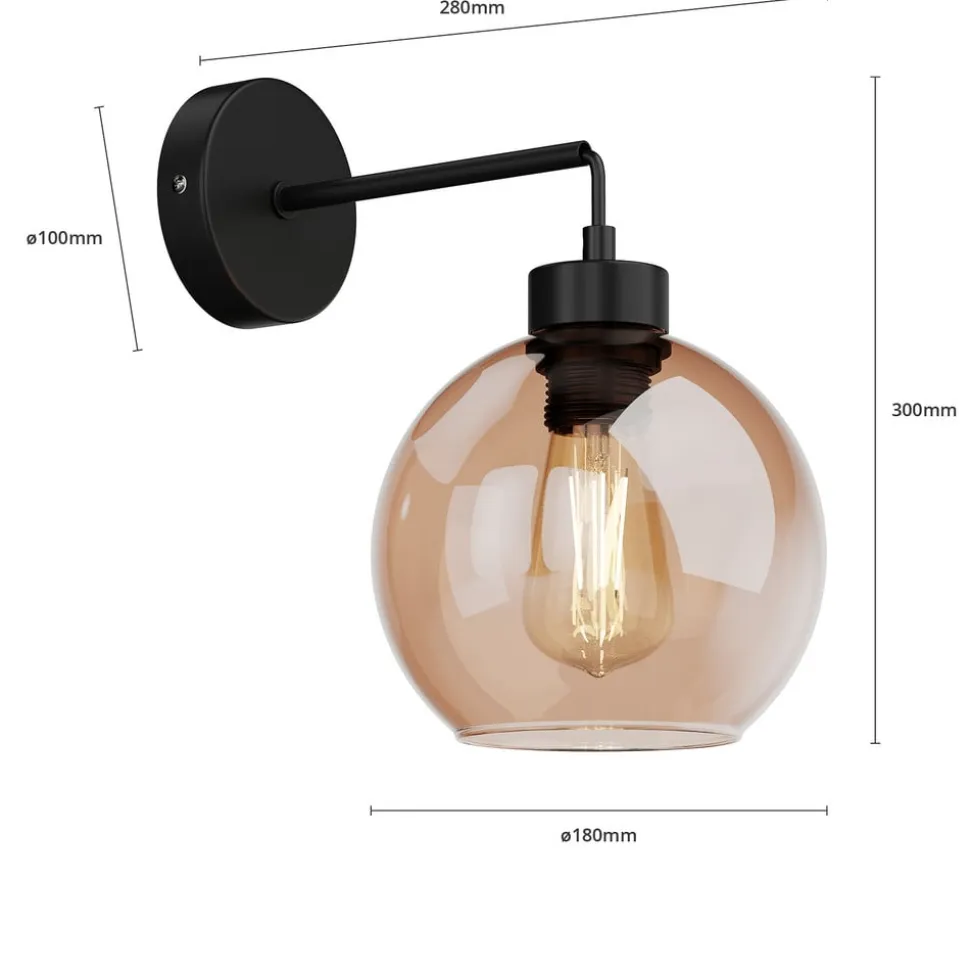 Væglampe Cubus, sort/rav, glas, Ø 18 cm, E27