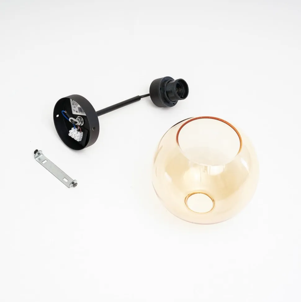 Væglampe Cubus, sort/rav, glas, Ø 18 cm, E27