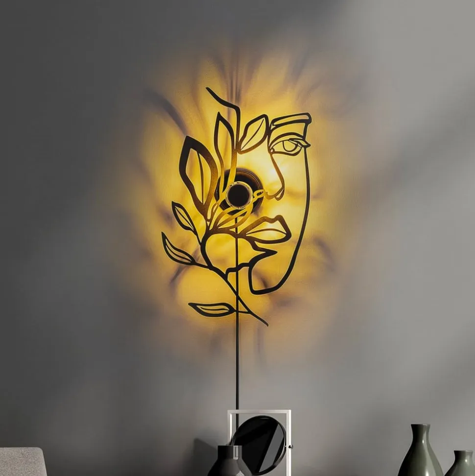 Væglampe Flower Faced, sort, metal, 54 x 34 cm, stik