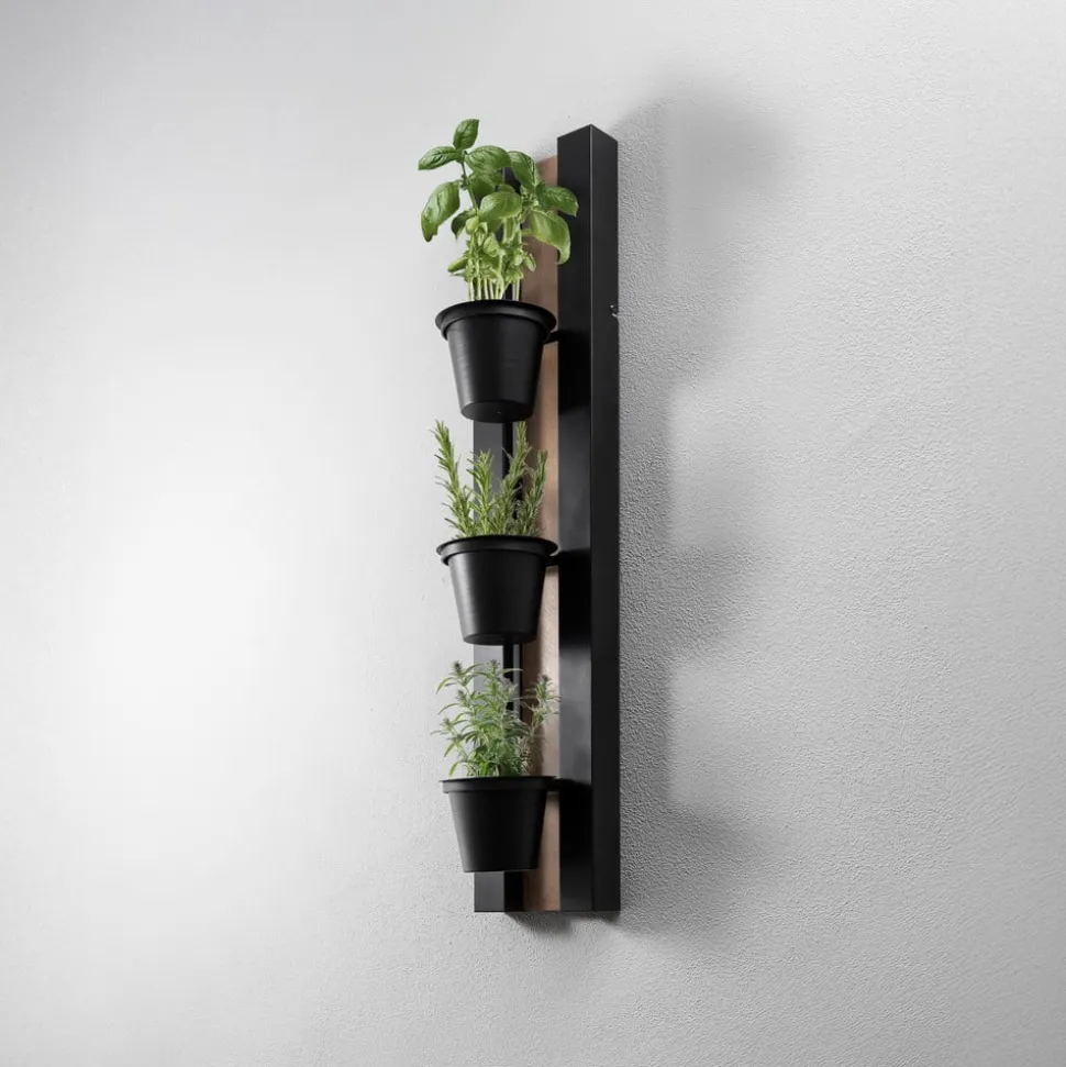 Væglampe Hylde, sort/træfarvet ståltræ, 90 cm høj