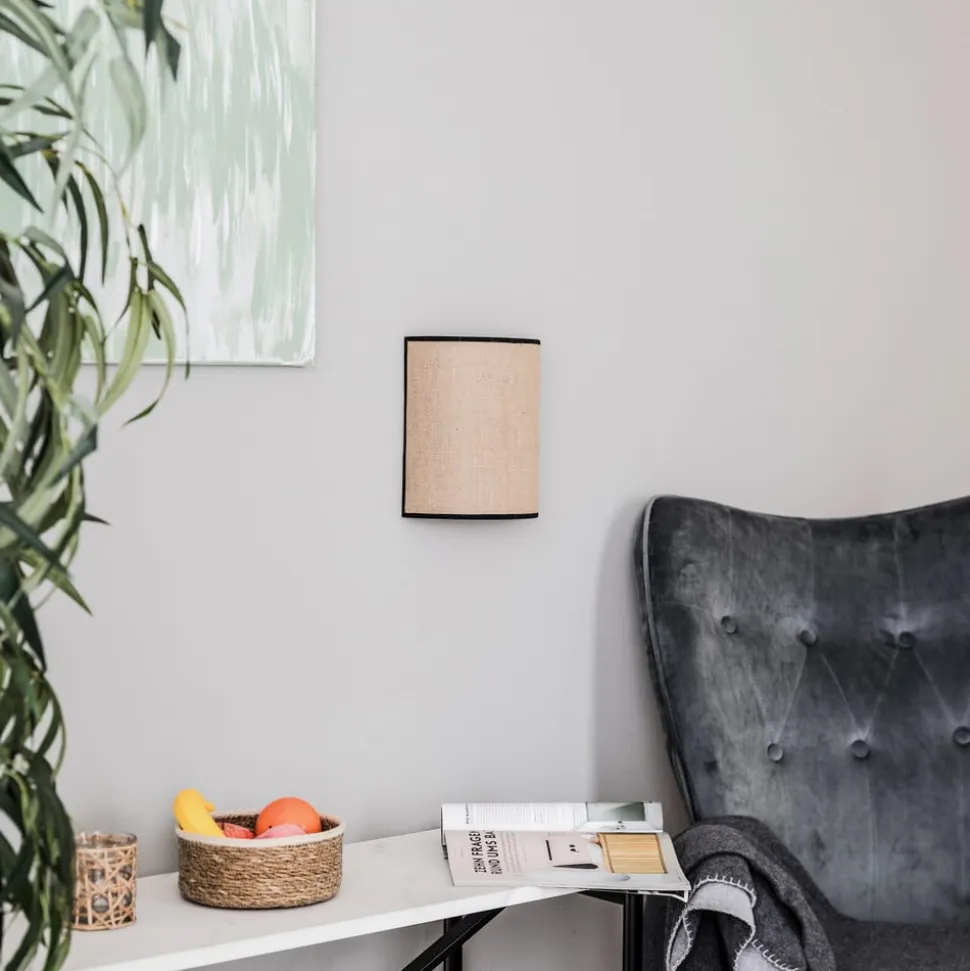 Væglampe Jute&black, naturbrun, halvrund