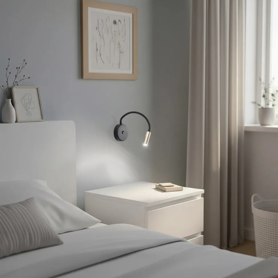 Væglampe Lagos USB, sort/guld, 27 cm, læselampe, G9
