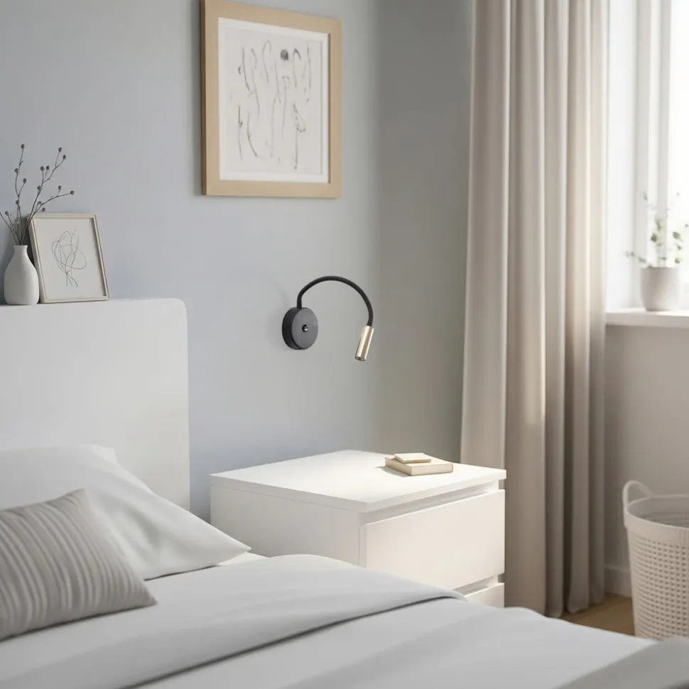 Væglampe Lagos USB, sort/guld, 27 cm, læselampe, G9