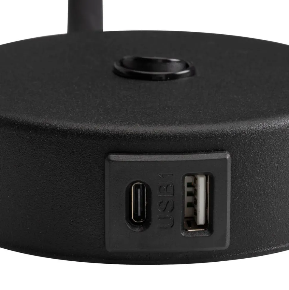 Væglampe Lagos USB, sort/guld, 27 cm, læselampe, G9