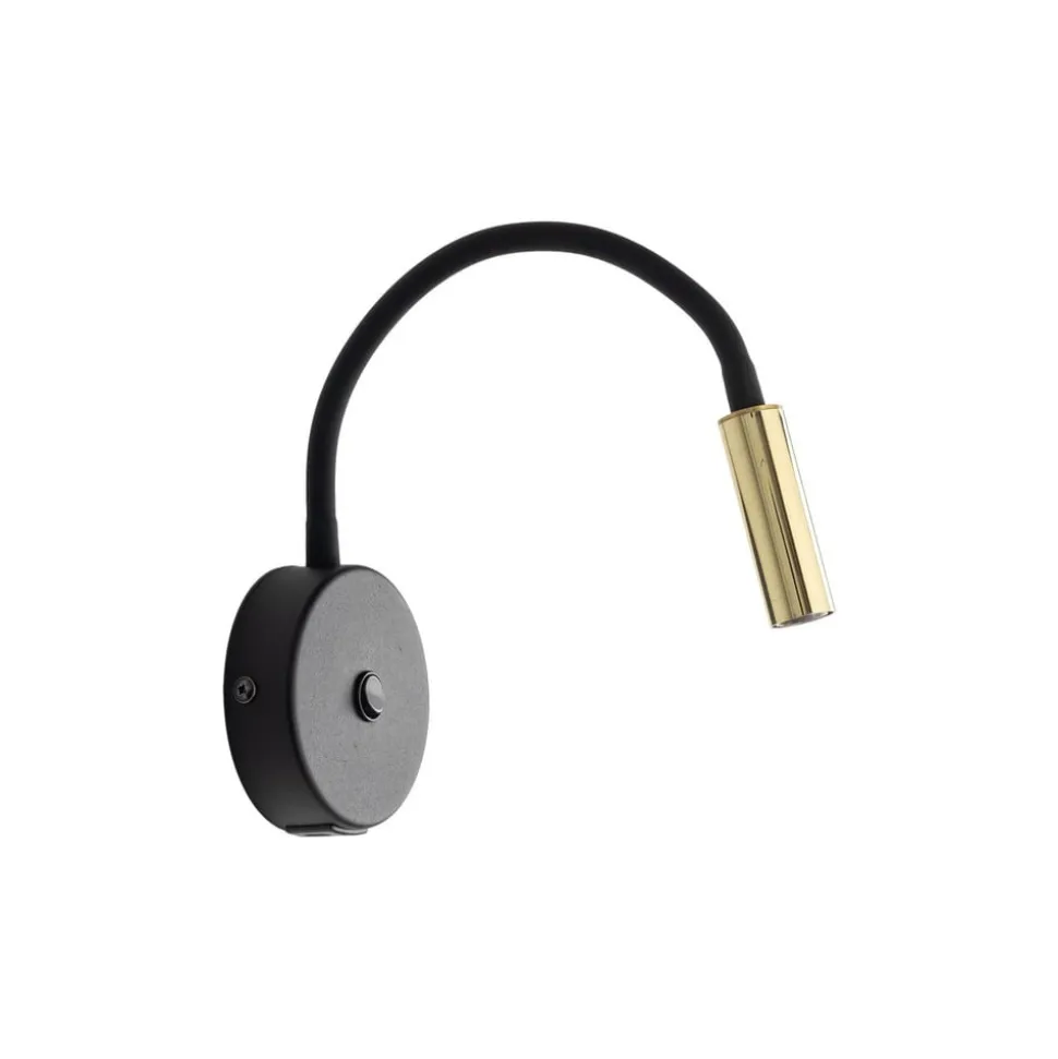 Væglampe Lagos USB, sort/guld, 27 cm, læselampe, G9