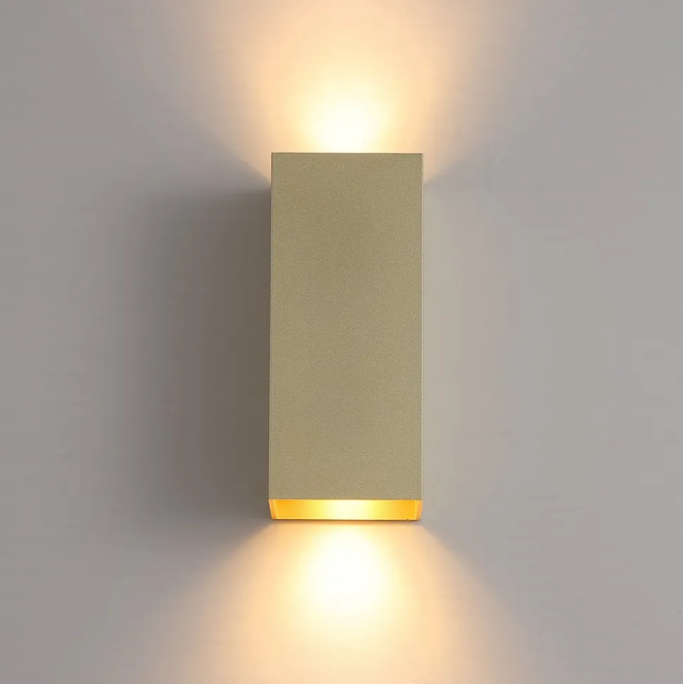 Væglampe London Square, guldfarvet, højde 15 cm, 2 lyskilder